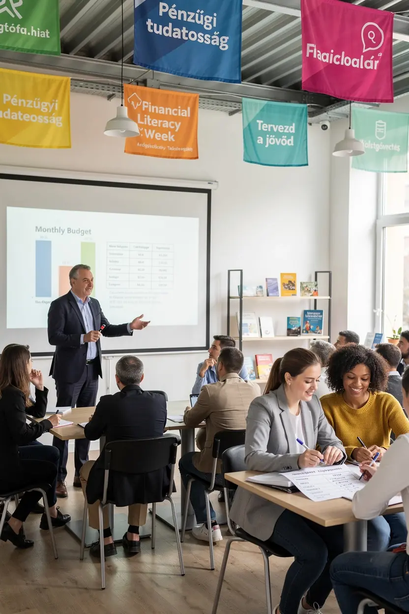 Pénzügyi műveltséget bemutató infografika, amely a legfontosabb pénzügyi alapfogalmakat tartalmazza.