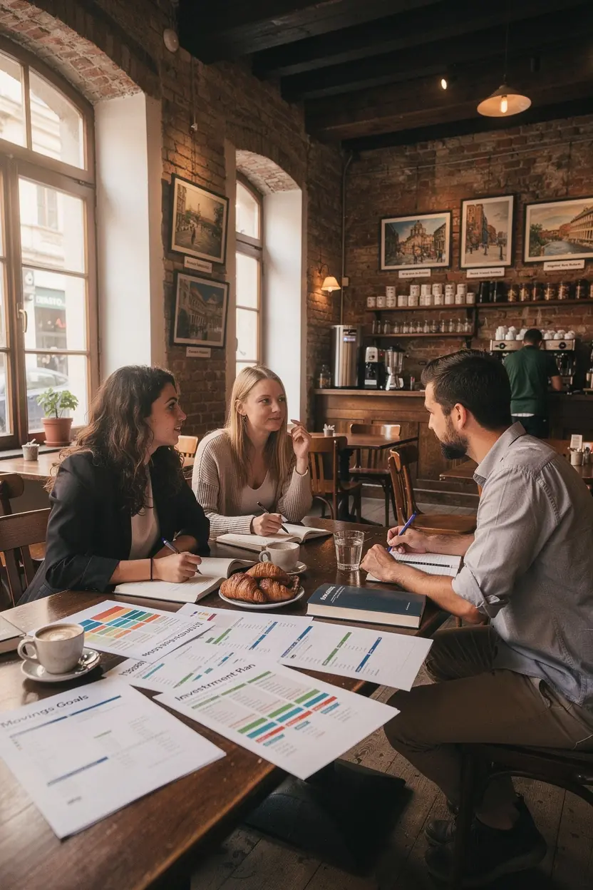 Tanulmányi anyagok és munkafüzetek elrendezése, amelyek a személyes pénzügyek alapjait tanítják.